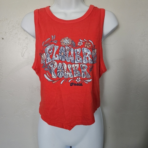 O'Neill NWOT Women's Medium Coral Tank Crop Top Flower Power Open Back Groovy - Picture 1 of 8